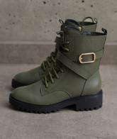 Botín Sienna Verde con Estilo Militar