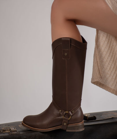 Bota convertible Vera café | Botas caña larga mujer en cuero