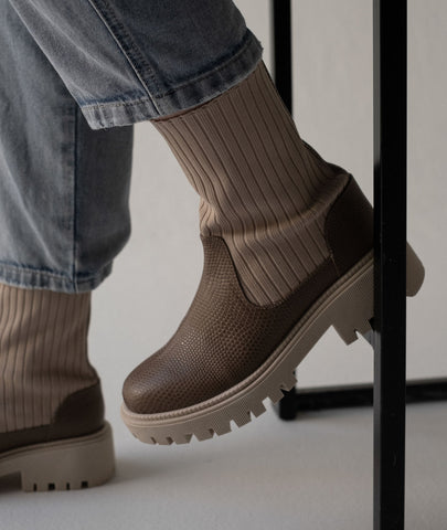 Botín Roma mocca – Sock boot en cuero genuino