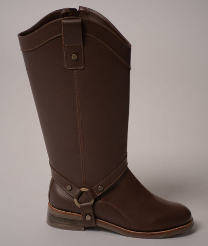 Bota convertible Vera café | Botas caña larga mujer en cuero