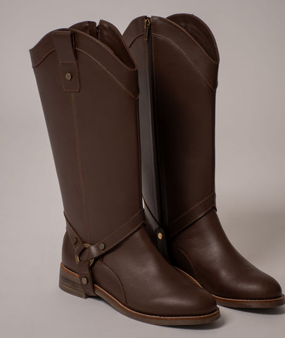 Bota convertible Vera café | Botas caña larga mujer en cuero