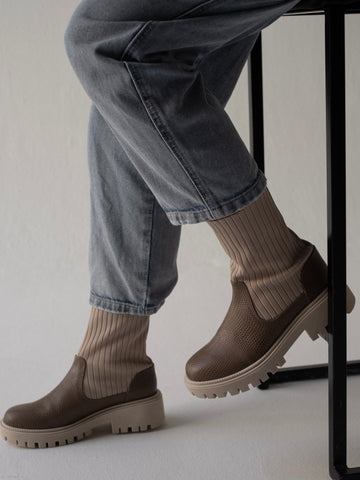 Botín Roma mocca – Sock boot en cuero genuino