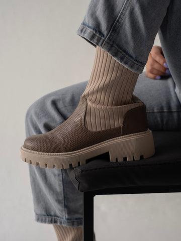 Botín Roma mocca – Sock boot en cuero genuino