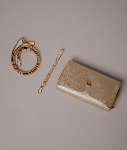 Porta Celular Gaia Oro | Manos libres pequeño en cuero