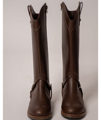 Bota convertible Vera café | Botas caña larga mujer en cuero