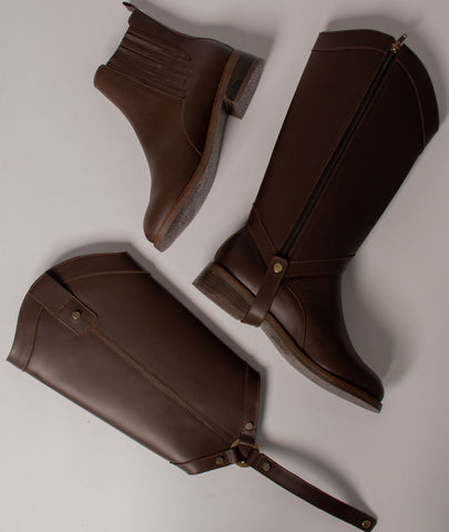 Bota convertible Vera café | Botas caña larga mujer en cuero