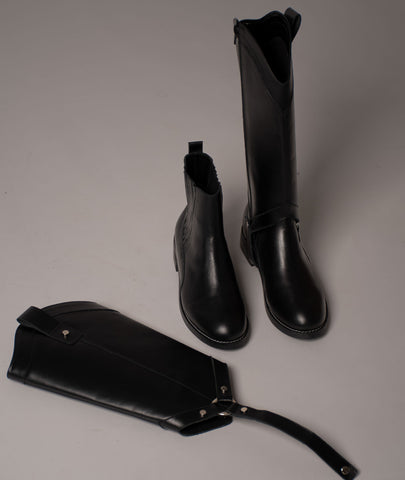 Bota Convertible Vera Negro | Botas caña larga de cuero