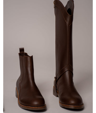 Bota convertible Vera café | Botas caña larga mujer en cuero