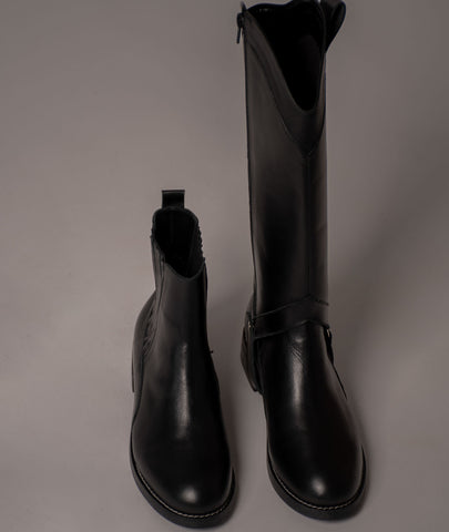 Bota Convertible Vera Negro | Botas caña larga de cuero