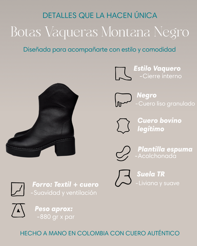 Botines texanas Montana negro – Estilo vaquero con sello artesanal