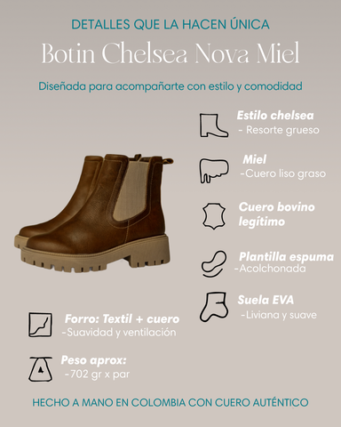 Botín Nova en cuero café (miel) con estilo chelsea