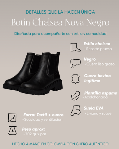 Botín Nova negro – Botín en cuero negro con estilo chelsea