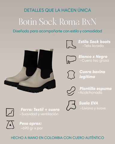 Botín Roma blanco y negro – Cuero genuino con estilo urbano