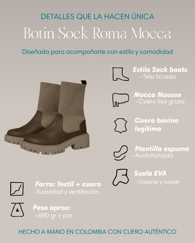 Botín Roma mocca – Sock boot en cuero genuino