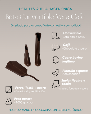 Bota convertible Vera café | Botas caña larga mujer en cuero